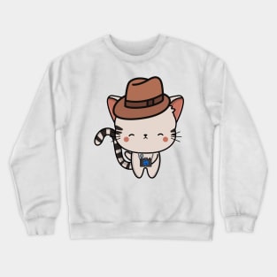 Funny Tabby cat is holding a camera Crewneck Sweatshirt